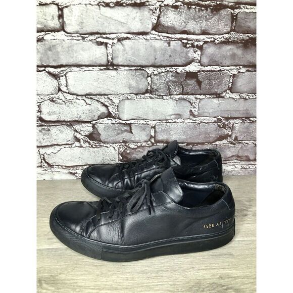 Common Projects Black Leather Low Top Lace Up Sneakers Shoes Men Sz 41EU/8M US - Picture 1 of 16